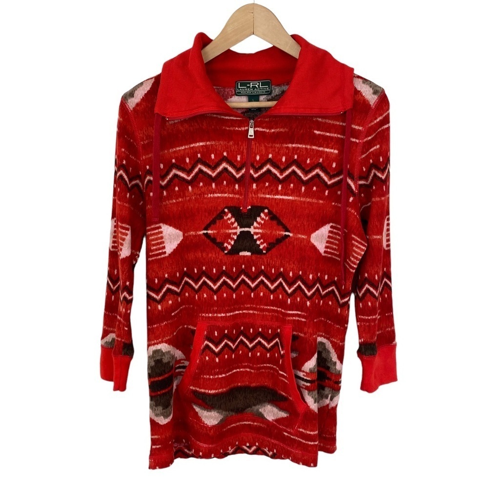 LRL Lauren Ralph Lauren Active Size Large Aztec Pullover Red Top Southwest
